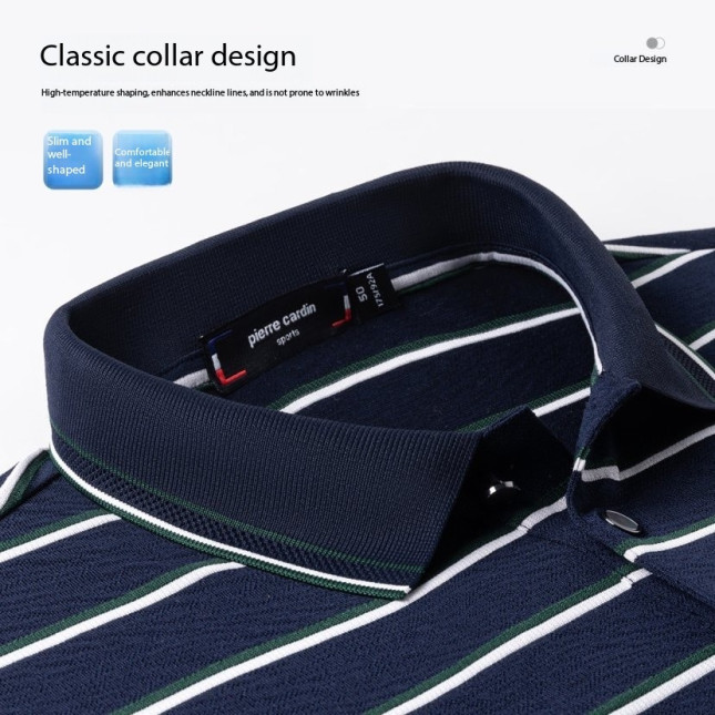 Pierre Cardin Men's Blue & White Striped Cotton-Poly Polo P73113071A56